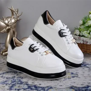 Primeloafer Women Fashion Round Toe Platform Colorblock Lace-Up Low Top Sneakers