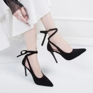 Primeloafer Women Fashion Solid Color Plus Size Strap Pointed Toe Suede High Heel Sandals Pumps