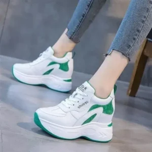 Primeloafer Women Fashion Round Toe Platform Medium Heel Lace-Up Colorblock Sneakers