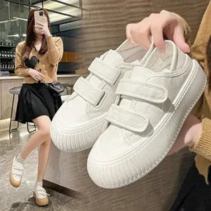 Primeloafer Women Fashion Round Toe Thick Sole Velcro Pu Sneakers