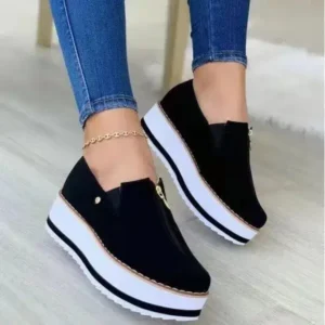 Primeloafer Women Fashion Retro Platform Mid Top Solid Color Sneakers