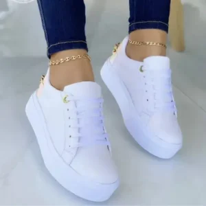 Primeloafer Women Fashion Round Toe Platform Lace Up Solid Color Sneakers