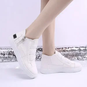 Primeloafer Women Fashion Round Toe Mid-Top Canvas Raw Edge Elastic Sneakers