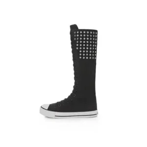 Primeloafer Women Fashion Rivet Decor Side Zipper Canvas High Boots