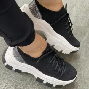 Primeloafer Wedge Heel Flying Woven Colorblock Lace-Up Sneakers Large Size Casual Low Top Women Shoes