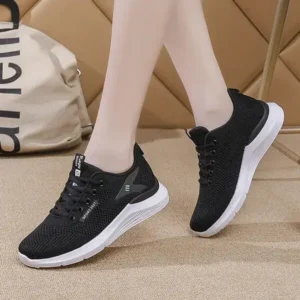 Primeloafer Women Sports Casual Lace Up Design Mesh Breathable Wedge Sneakers