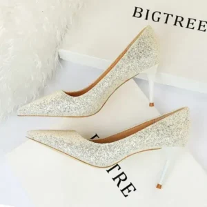 Primeloafer Women Fashion Plus Size Sexy Sequin Point-Toe Shoes