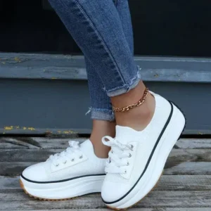 Primeloafer Women Simple Casual Knit Upper Thick-Soled Lace-Up Sneakers