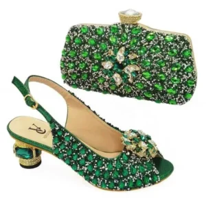 Primeloafer Fashion Rhinestone Design Party Women High Heel Peep Toe Sandals And Clutch Evening Bag Set