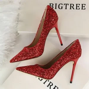 Primeloafer Women Sexy Shining Sequins Decor Pointed-Toe Stiletto Shoes Pumps