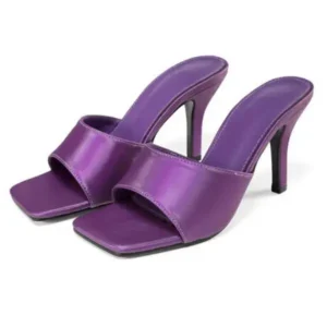 Primeloafer Women Sexy Square Head Purple Stiletto Slippers