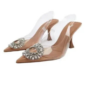 Primeloafer Summer Women Fashion Plus Size Pointed Toe Rhinestone Transparent Heeled Sandals