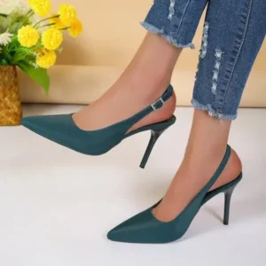 Primeloafer Summer Women Fashion Plus Size Elegant Pointed Toe Strap Buckle Sling Back Stiletto Heel PU Sandals