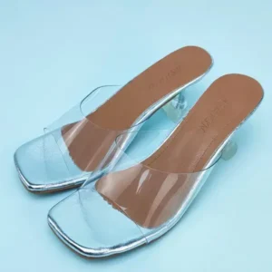 Primeloafer Women Fashion Casual Square Toe Transparent Design Mid Heel Slippers