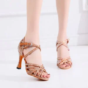 Primeloafer Women Fashion Solid Color Suede Rhinestone High Heel Ankle Strap Buckle Sandals