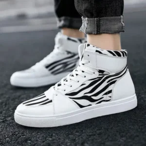 Primeloafer Men'S Fashion Zebra Print Breathable Canvas High Top Sneakers