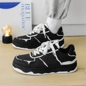 Primeloafer Men'S Fashion Black White Breathable Canvas Sneakers