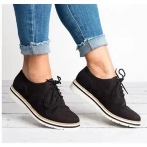 Primeloafer Women Retro Plus Size Simple Solid Color Lace-Up Round Toe Sneakers