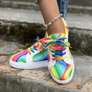 Primeloafer Women Fashion Casual Plus Size Graffiti Lace-Up Sneakers