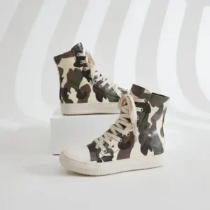 Primeloafer Women Fashion Casual Plus Size Camouflage Thick-Soled High Top Shoes