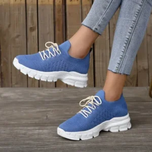 Primeloafer Women Fashion Casual Breathable Flying Woven Lace-Up Thick-Soled Sneakers