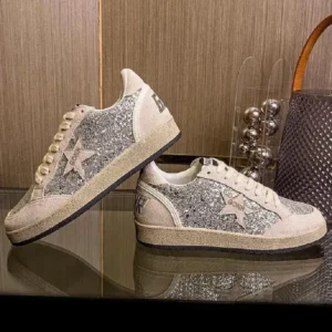 Primeloafer Women Fashion Distressed Sequins Star Round-Toe Sneakers