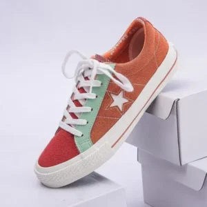 Primeloafer Women Fashion Stitching Canvas Star Round Toe Sneakers