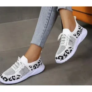 Primeloafer Women Fashion Plus Size Spotted Mesh Breathable Round Toe Sneakers