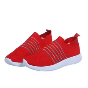 Primeloafer Fashion Casual Solid Color Striped Fly-Woven Mesh Breathable Flat Sneakers