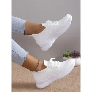 Primeloafer Summer Women Fashion Breathable Mesh Fly-Woven Solid Color Sneakers