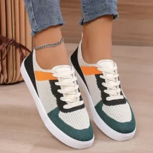 Primeloafer Women Fashion Casual Color Blocking Mesh Fly-Woven Breathable Sneakers