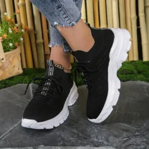 Primeloafer Women Fashionable Casual Solid Color Lace-Up Sneakers