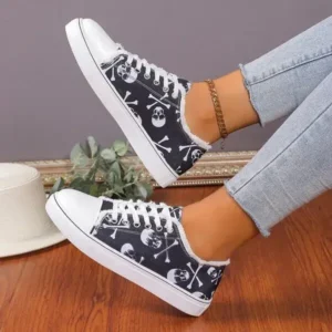 Primeloafer Women Casual Fashion 3D Print Denim Canvas Sneakers