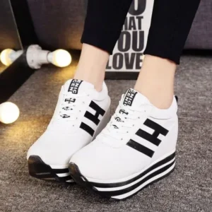 Primeloafer Women Fashion Casual Letter Printed Lace-Up Thick-Soled Sneakers