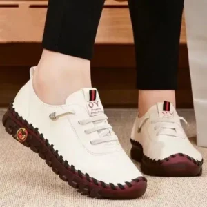 Primeloafer Women Fashion Retro Solid Color PU Breathable Hollow Stitching Sneakers