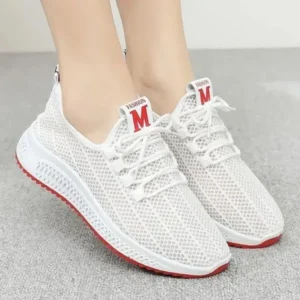 Primeloafer Women Fashion Mesh Solid Color Lace-Up Sneakers