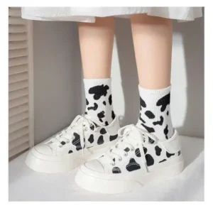 Primeloafer Women Fashion Platform Cute Cow Pattern Lace-Up Sneakers