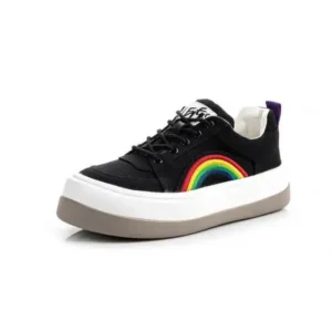 Primeloafer Women Fashion Casual Rainbow Color Block Platform Canvas Platform Shoes