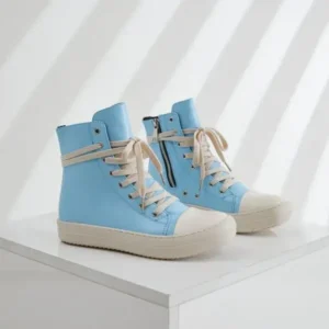 Primeloafer Women Fashion Blue Faux Leather High Top Shoes