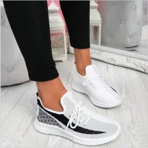 Primeloafer Women Fashion Casual Thick Sole Breathable Fly Woven Thick Sole Lace Up Sneakers