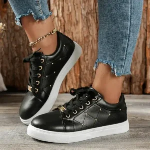 Primeloafer Women Fashion Shallow Toe Round Toe Casual Lace Up Sneakers