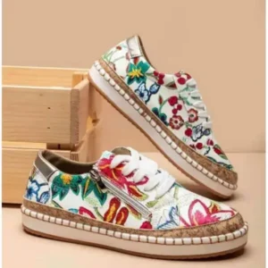 Primeloafer Women Fashion Color Matching Ethnic Style Printed Sneakers