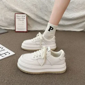 Primeloafer Women Fashion Round Toe Petite Platform Platform Lace-Up Sneakers