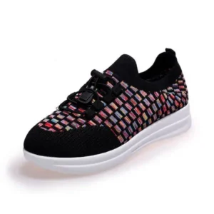 Primeloafer Women Fashion Low-Top Lace-Up Platform Color-Block Fly-Knit Sneakers