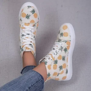 Primeloafer Women Fashion Round Toe Lace-Up Pineapple Strawberry Flat Sneakers