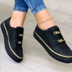 Primeloafer Women Thick Bottom Chain Casual Round Toe Fashion Pu Sneakers