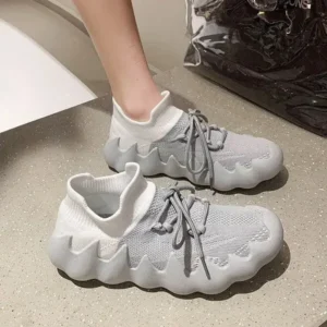 Primeloafer Women Fashion Round ToeWomen Fashion Round Toe Octopus Fly Woven Sneakers Shallow Cut Print Lace Up Flat Sneakers