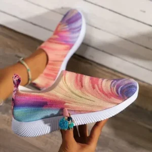 Primeloafer Women Fashion Round Multicolor Gradient Rainbow Mesh Sneakers